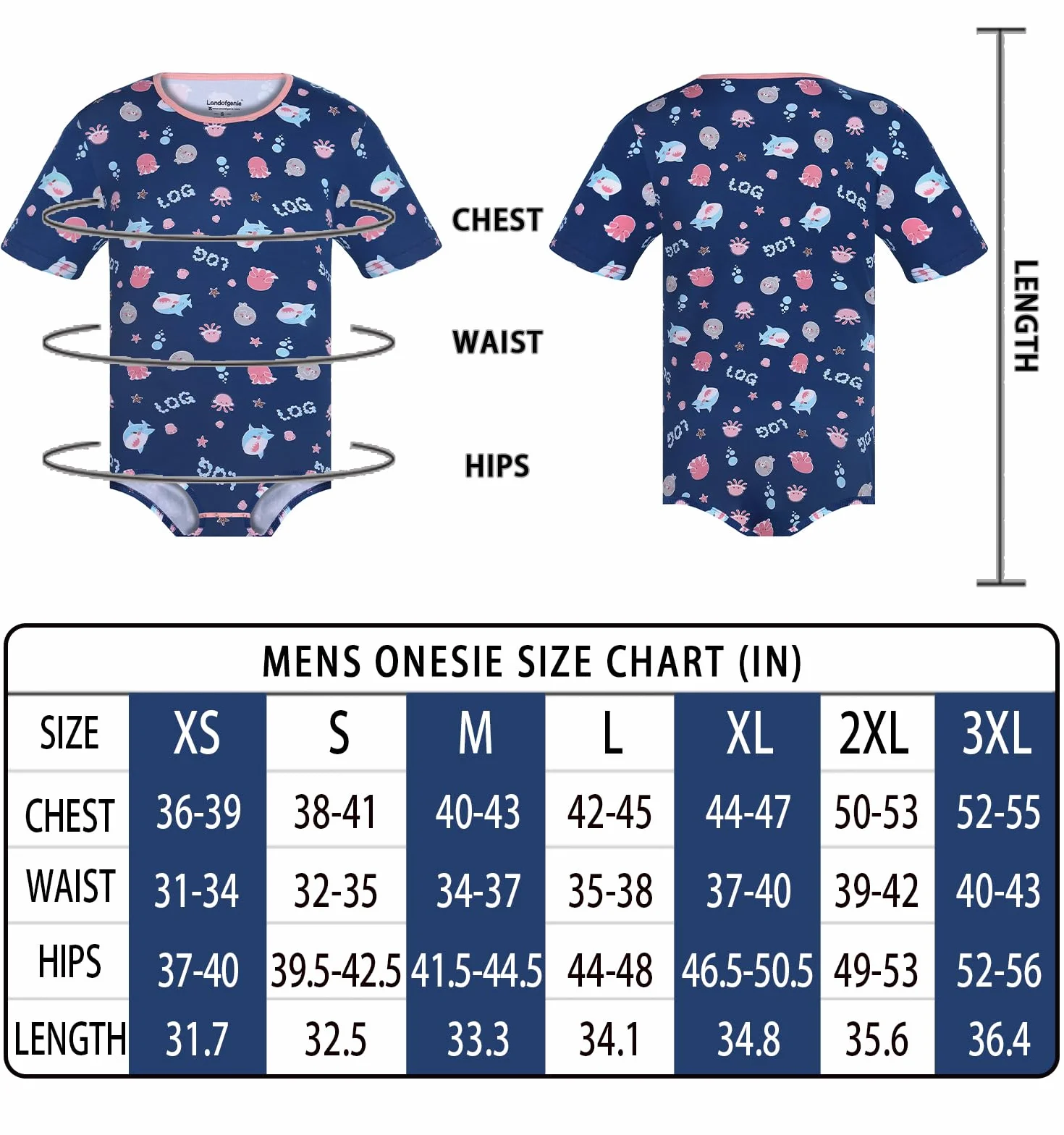Landofgenie Body Męskie Onesie Romper dla Mężczyzn Krótki Rękaw Jednoczęściowe Pidżamy Leotard Top-Ocean