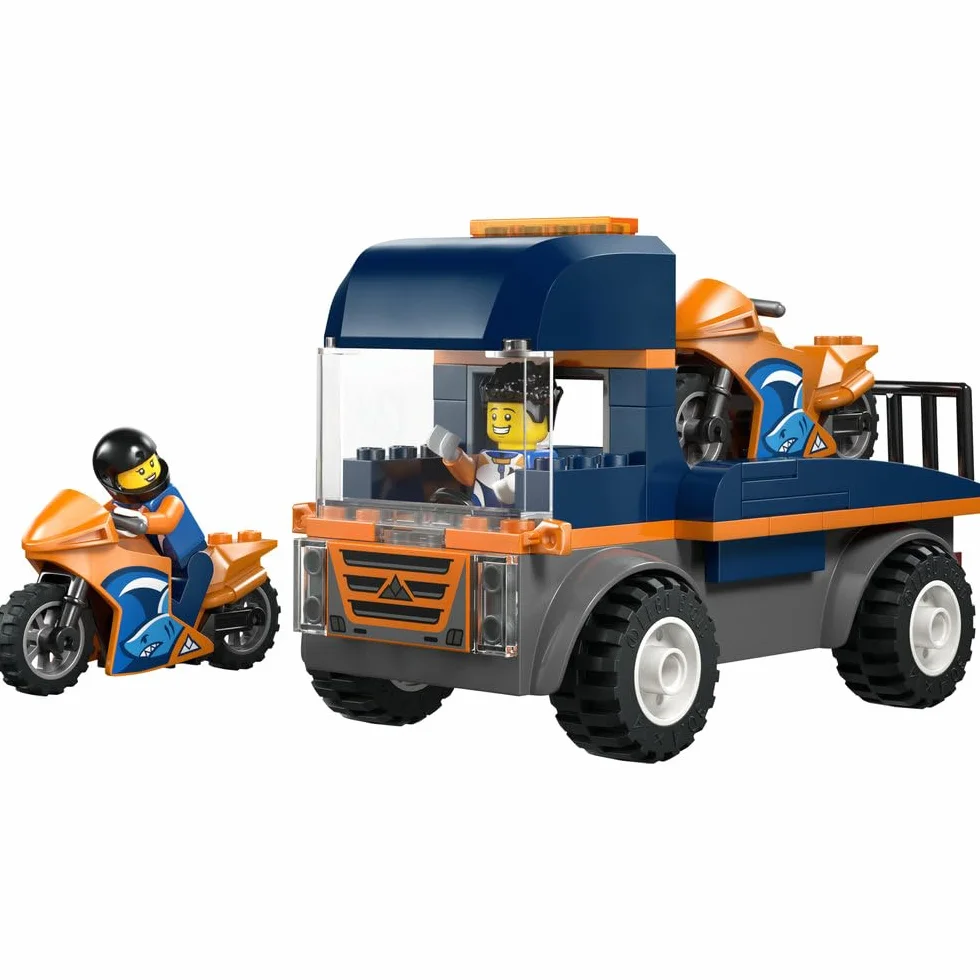 LEGO City Laweta dla motocykli, zabawka dla dzieci z dwiema minifigurkami i ciężarówką, klocki dla 4-latka, pomysł na prezent dla chłopca i dziewczynki na urodziny, łatwe budowanie 60491