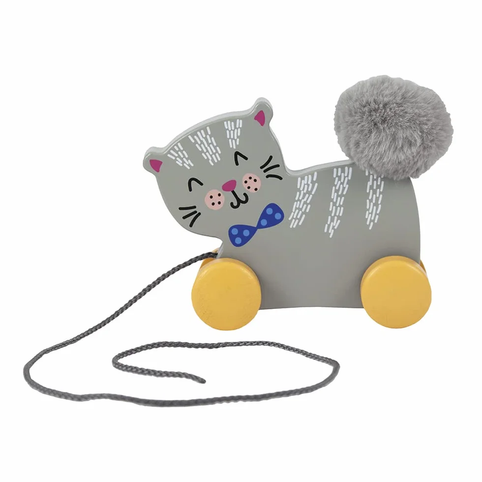 Trefl - Cat, Wooden Toys - Zabawka Drewniana, Kotek na Kółkach, Sznurek do Ciągnięcia, Ekologiczna Zabawka z Naturalnego Drewna, Bezpieczna Zabawka na Lata, dla Dzieci od 12 miesięcy