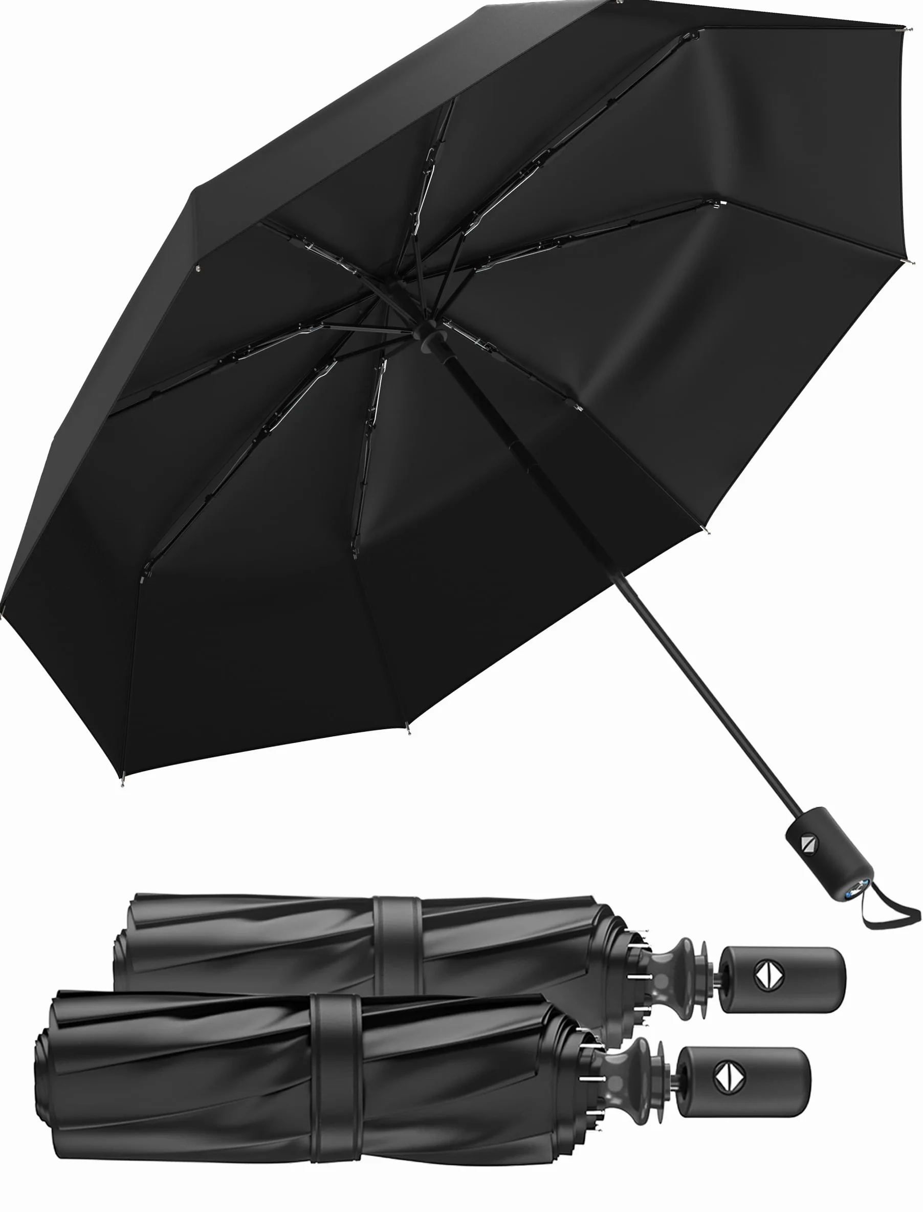 Rain-Mate Kompaktowy parasol podróżny, przenośny, składany, wiatroszczelny mini parasol, przycisk automatycznego otwierania i zamykania oraz 9 wzmocnionych żebrami baldachim