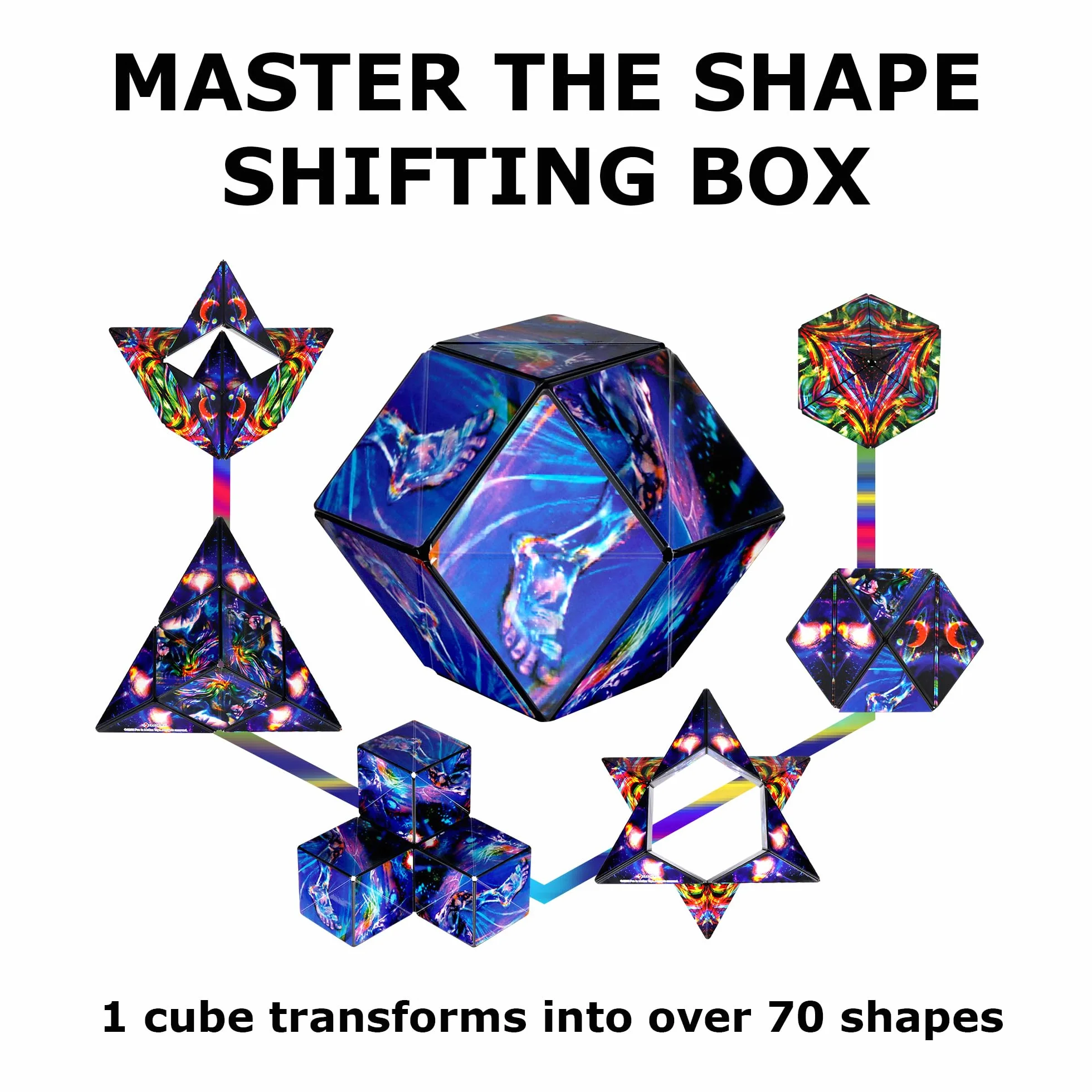 SHASHIBO Shape Shifting Box - Wielokrotnie Nagradzana, Opatentowana Kostka Fidget Cube z 36 Magnesami Ziem Rzadkich - Przekształcająca się w Ponad 100 Kształtów (Cosmic)
