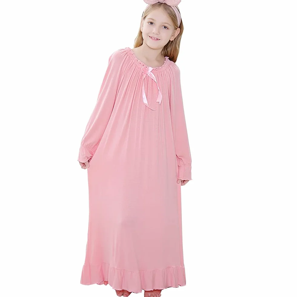 Koszule nocne dla dziewcząt, z długim rękawem, miękka, rodzinna piżama, długa sukienka nocna, różowy (Pink 2), 9-10 Lat