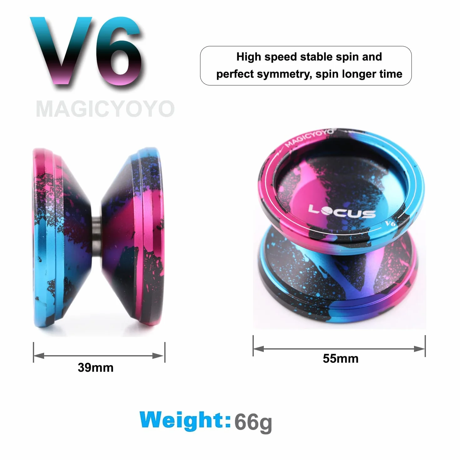 MAGICYOYO V6 Pro responsywne Yoyo z niereagującym łożyskiem dla dzieci i dorosłych sztuczki jojo, podwójna funkcja metalu yoyo z wyjmownikiem + torbą + 10 strun, różowy i czarny i niebieski