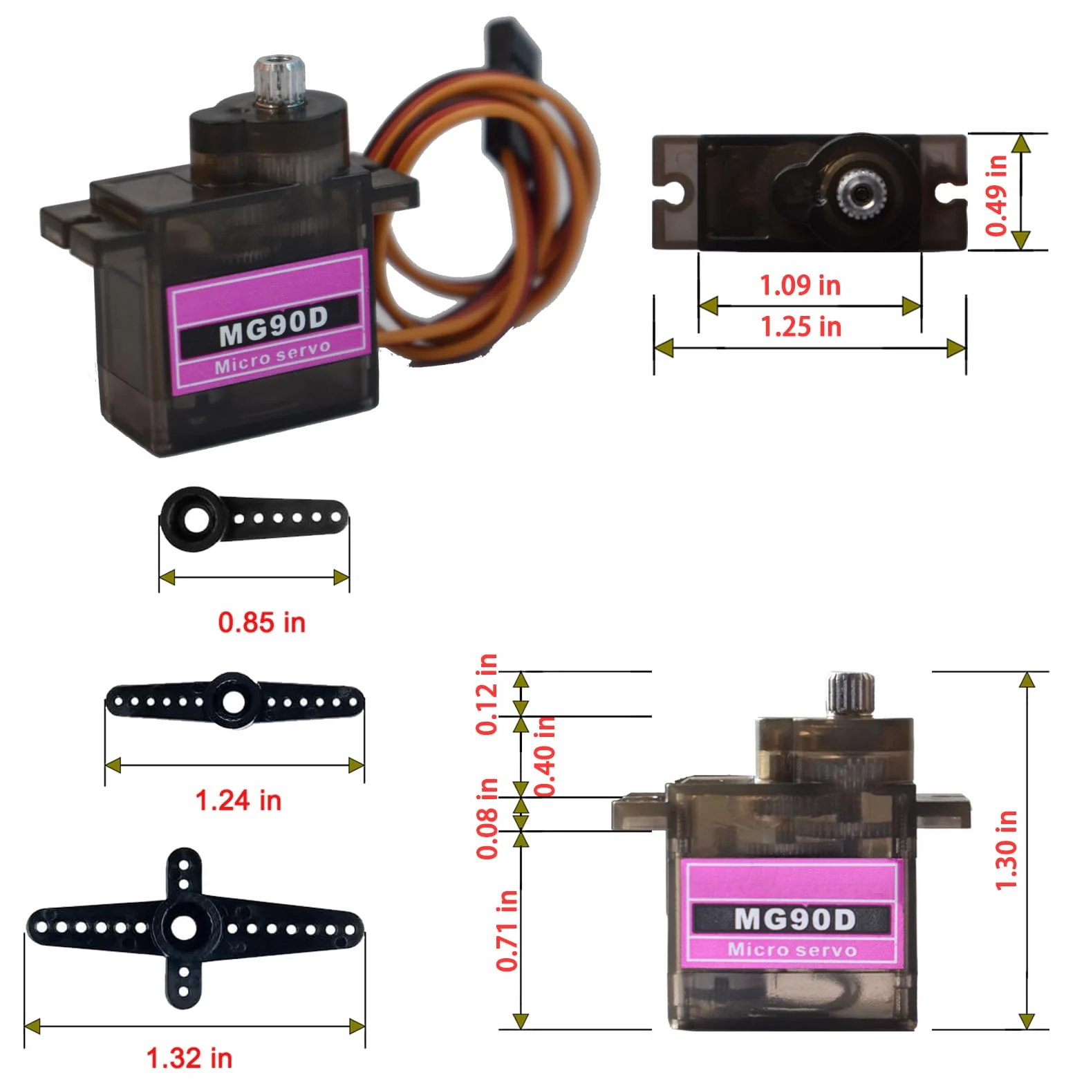 4-pak MG90D mini serwo 9g cyfrowy mikro RC Full Metal Gear 270 stopni SG90 Mini Servo Motor Ulepszony dla Arduino RC Smart Car Robot Arm 450 Samolot Łódź DIY PWM500-2500 (kąt
