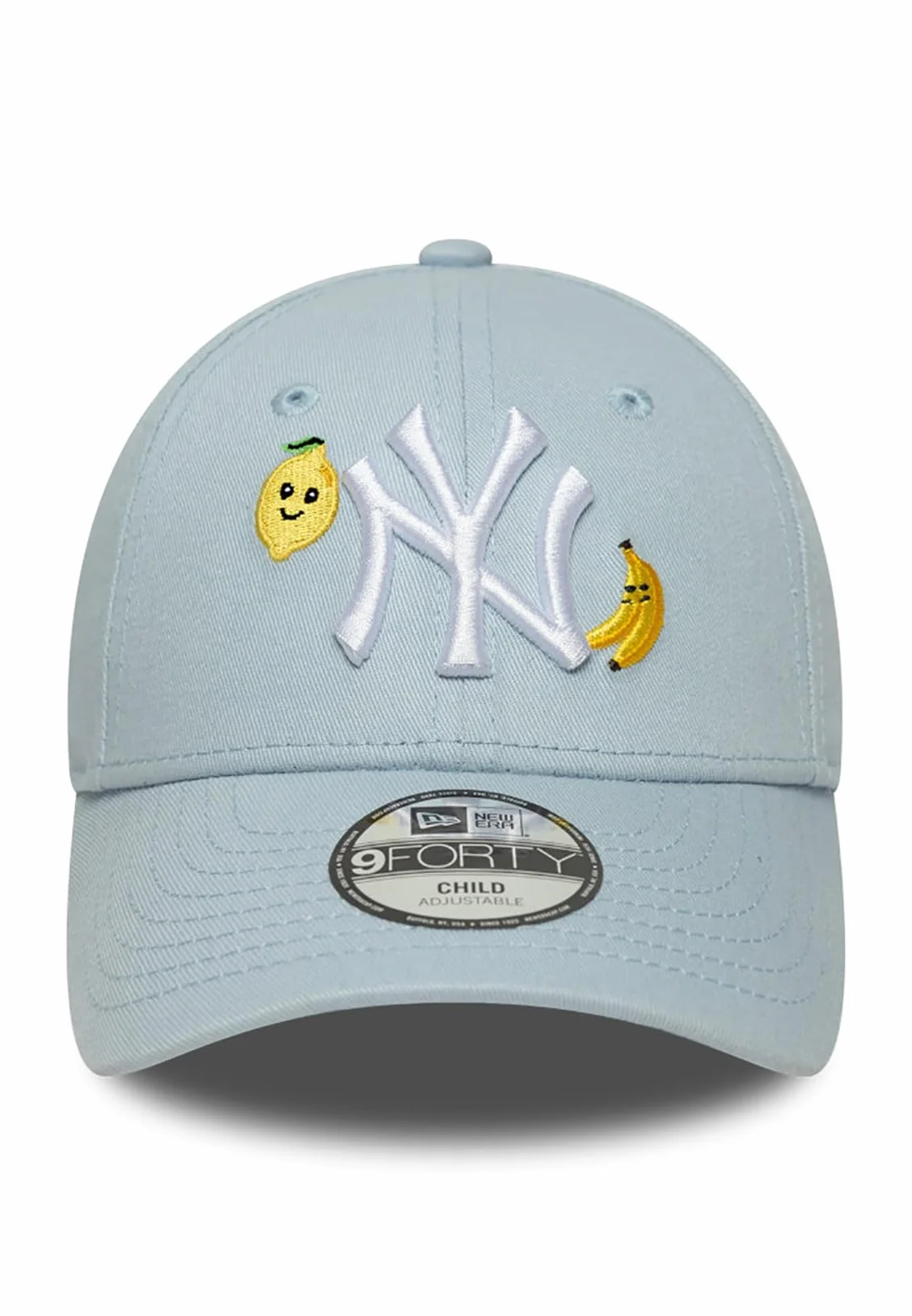Czapka New Era 9Forty dla dzieci z ikoną owocu NY Yankees jasnoniebieska, rozmiar: dziecięcy