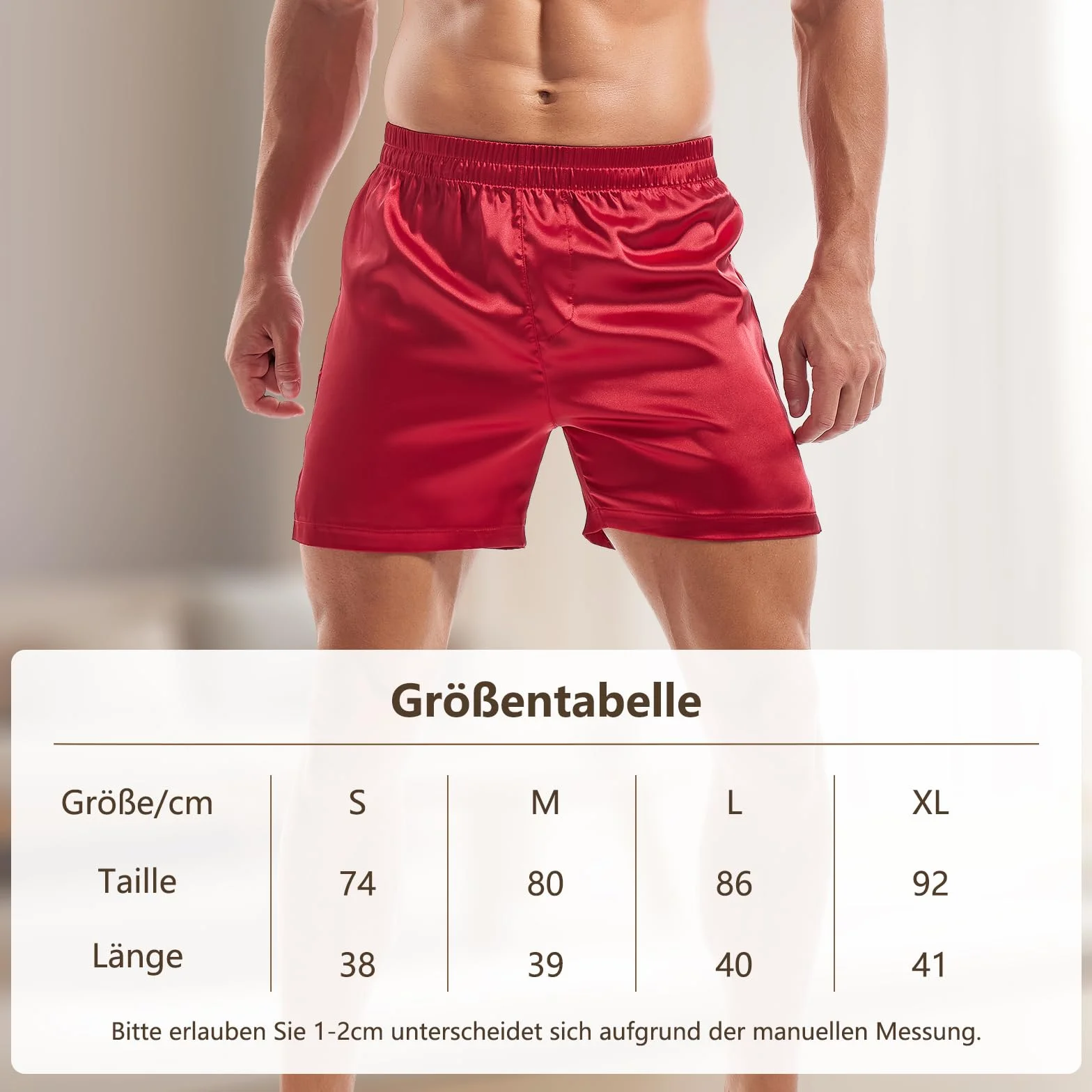 Amy Coulee Satynowe spodenki do spania, męskie, bielizna nocna, bokserki