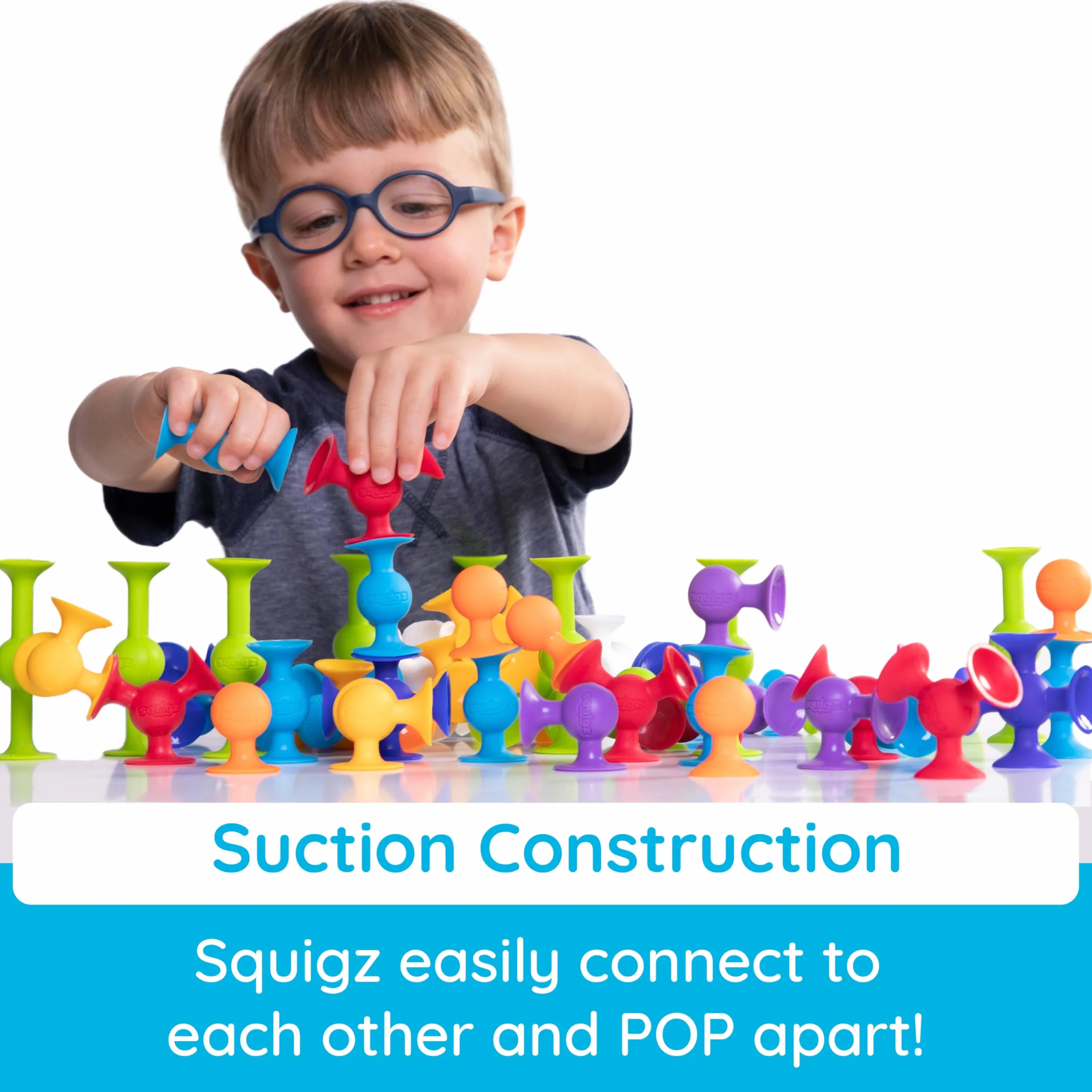Fat Brain Toys 24-częściowy zestaw startowy Squigz, zabawka ssąca do sortowania i układania dla dzieci