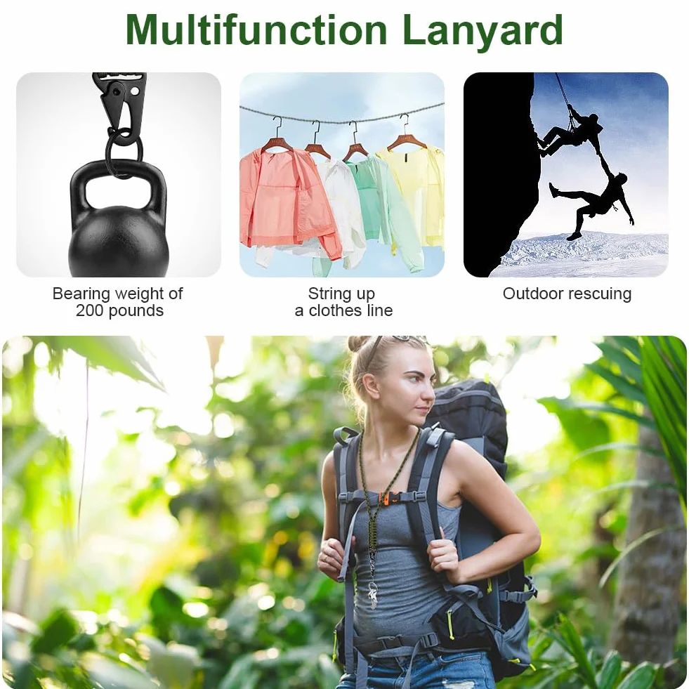 Vicloon Paracord Smycz na szyję z metalowymi pierścieniami na klucze i paskiem do telefonu do uchwytu na identyfikator, klucze, telefon, 2-pak zielony + czarny, 55cm, 15cm