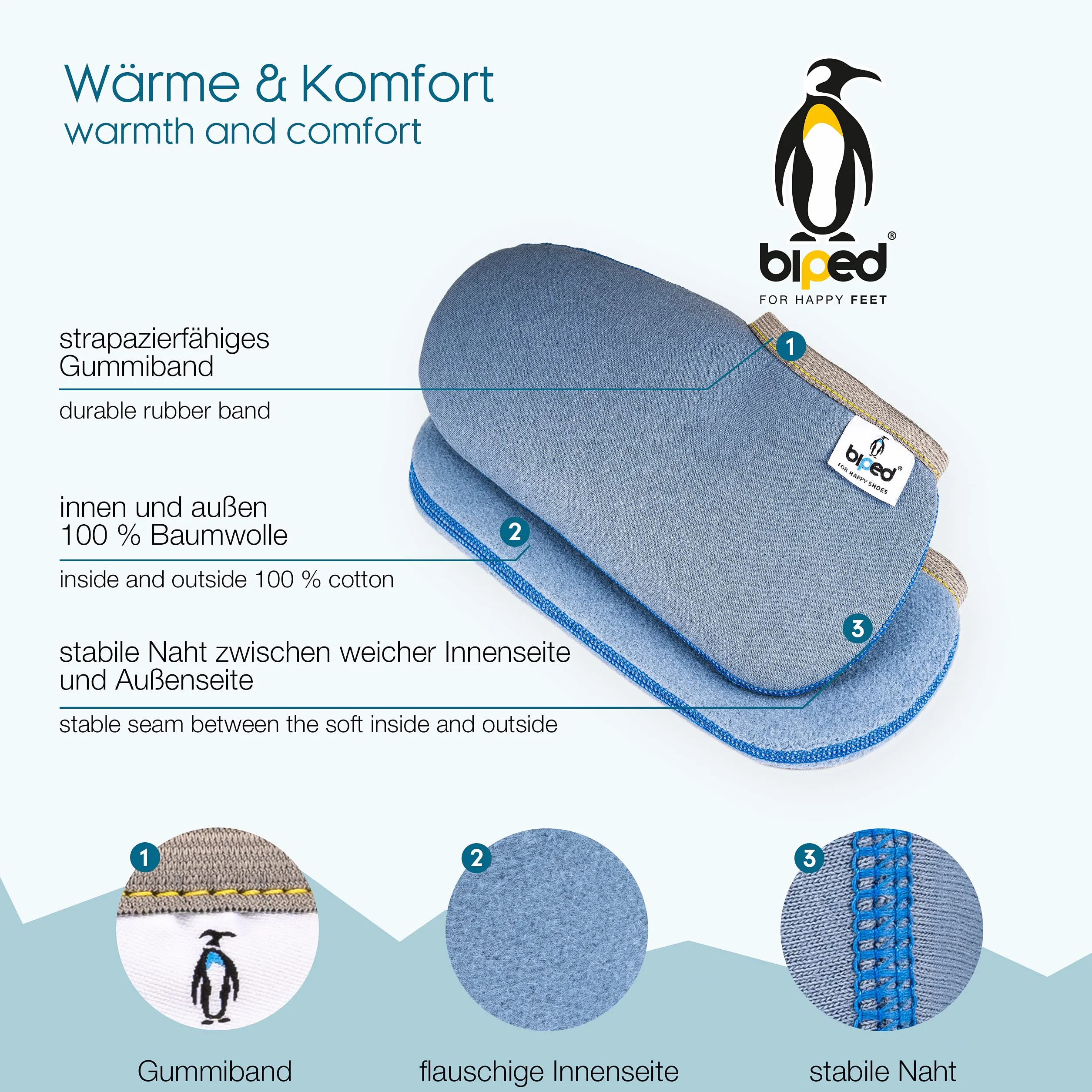 biped ocieplacze do butów PINGUIN – wkłady ocieplające do kaloszy, do stosowania w pracy i w wolnym czasie – stopki zastępujące obuwie domowe – made in Germany – z2743