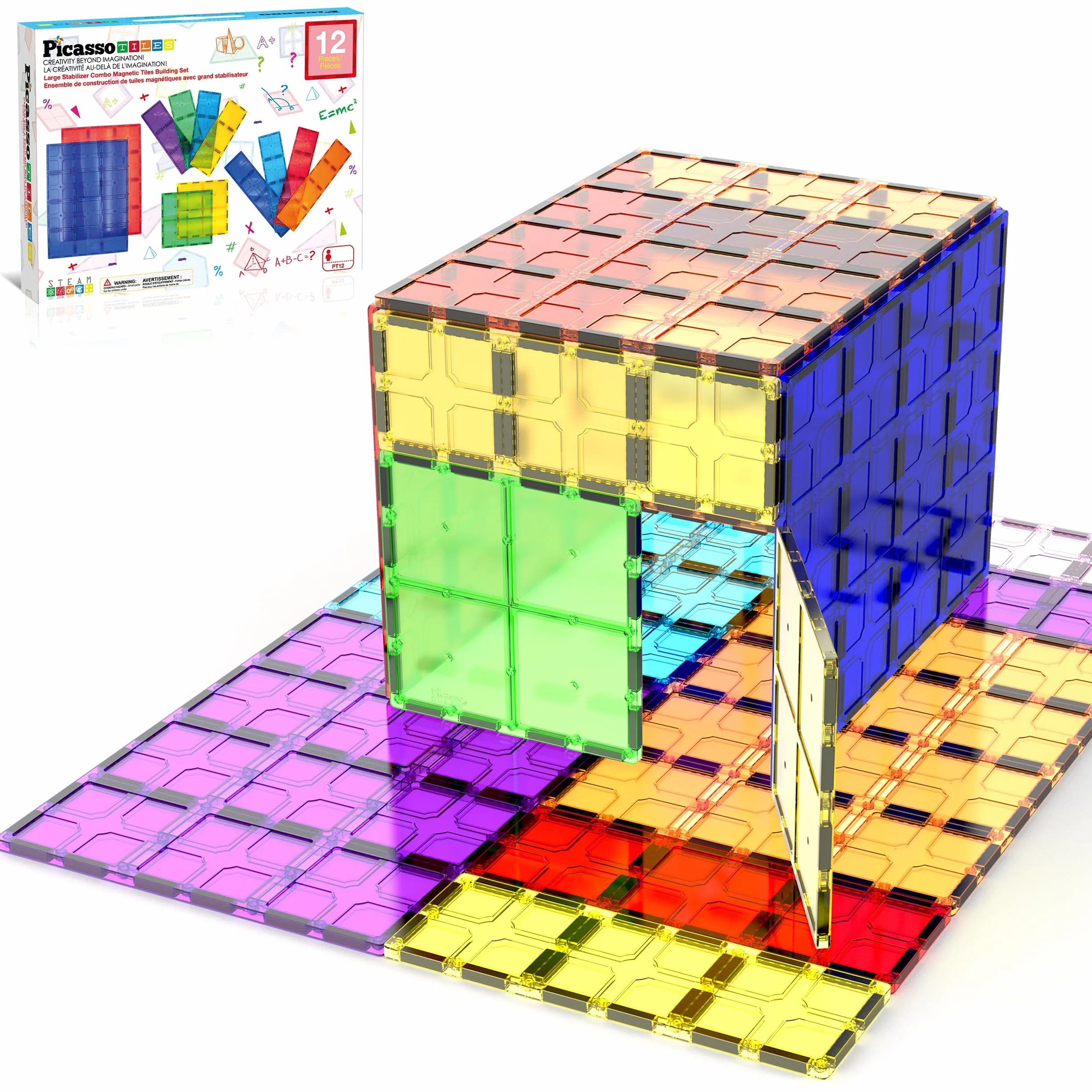 Zabawki dla dzieci Magnetyczne klocki budowlane Magnes Płytki Supersized PicassoTiles 12 szt. Duża podstawa stabilizatora Jumbo XL Płyta Fundacja Zestaw edukacyjny Budownictwo Inżynieria STEM Dzieci