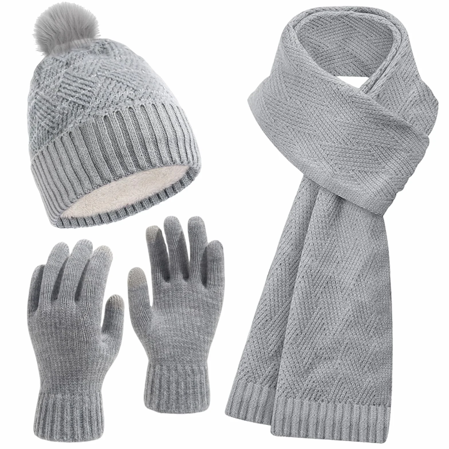 Damska czapka, szalik, zestaw zimowy, szalik, rękawiczki, zestaw dla kobiet, termiczna czapka zimowa, czapka z dzianiny, czapka beanie z pomponem, szale, rękawiczki zimowe z dzianiny
