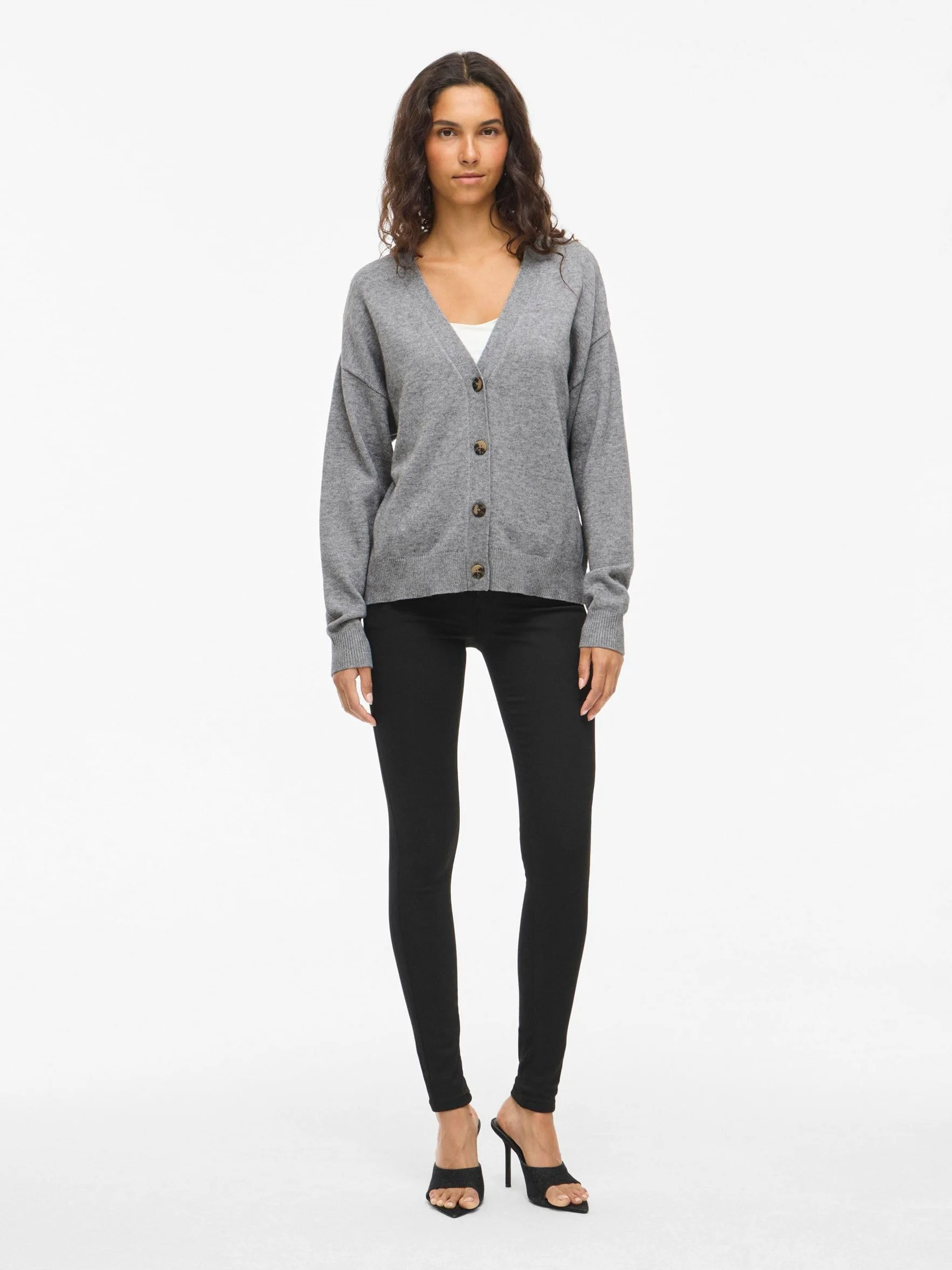 Viril V-Neck Knit Cardigan - Noos, Medium Grey Melange, XL