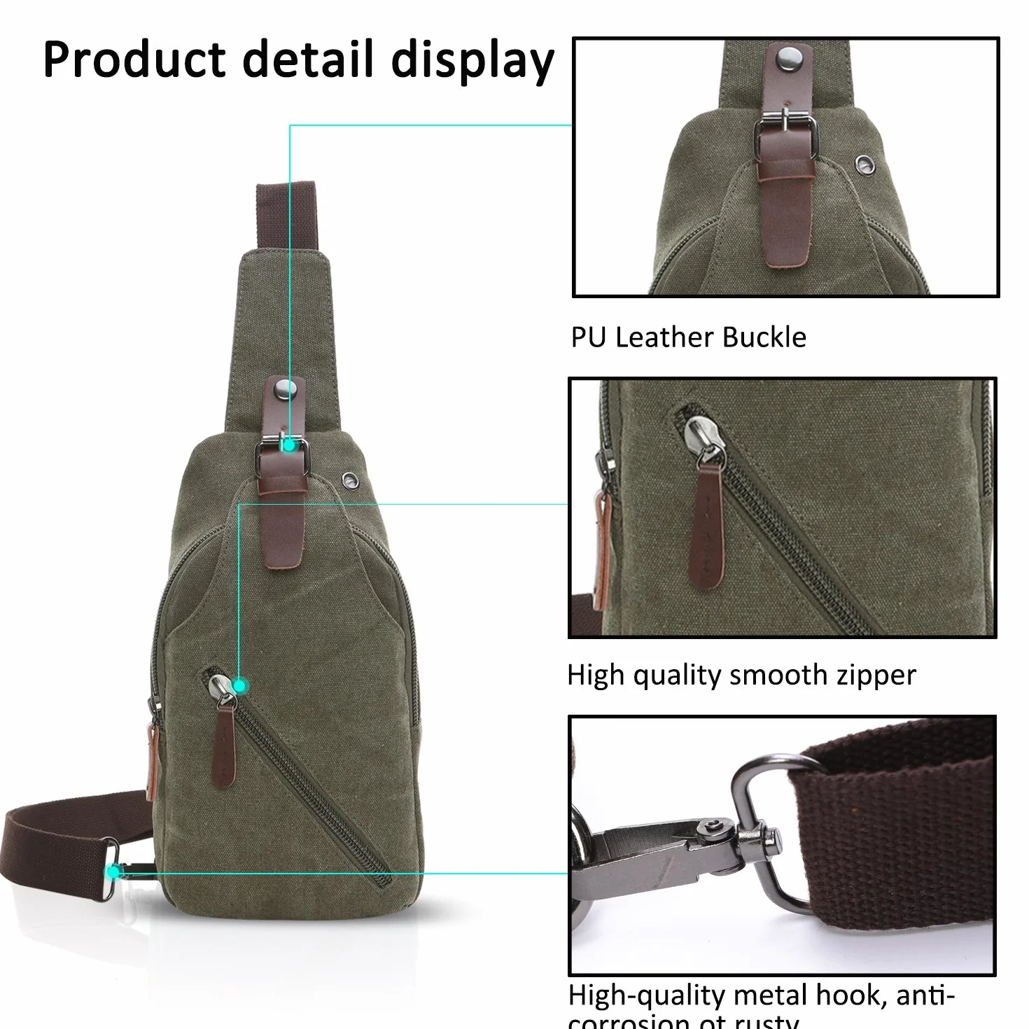 FANDARE Torba na ramię z otworem na słuchawki Student Outdoor Sport Przenośna wielofunkcyjna torba crossbody mężczyzna/kobieta odporne na zużycie płótno wojskowa zieleń, Zielony wojskowy, L