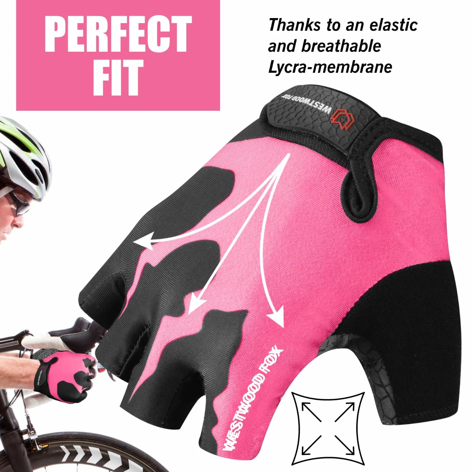 WESTWOOD FOX Rękawiczki rowerowe Półpalce Unisex Wyściełane chwyty na dłonie Letnie rękawiczki rowerowe do jazdy MTB dla mężczyzn Kobiety Antypoślizgowe krótkie