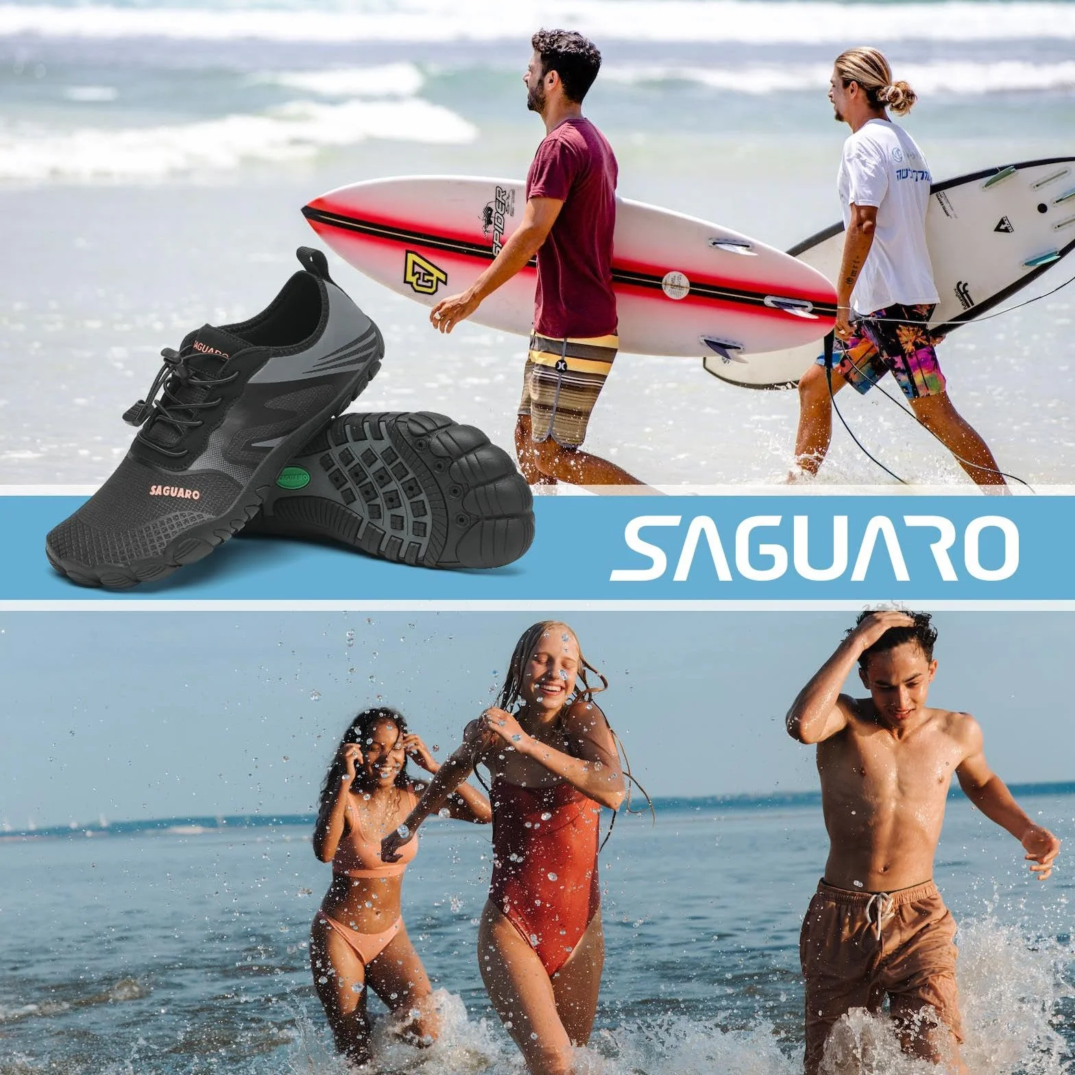 SAGUARO Męskie i damskie buty kąpielowe, oddychające, antypoślizgowe, dla kobiet i mężczyzn, rozmiar 36-46, czarny, 43 EU