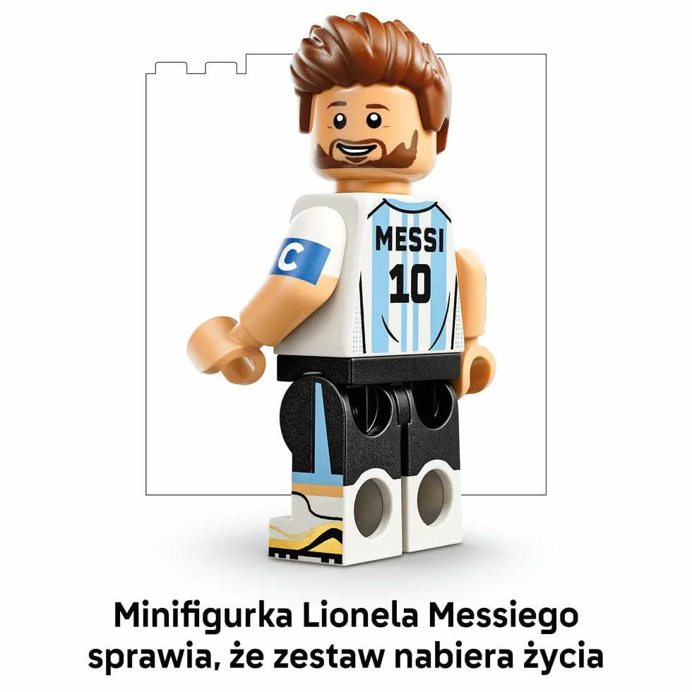 LEGO Editions Lionel Messi — piłkarskie momenty, zestaw klocków dla dzieci, piłkarska dekoracja z kolekcjonerską płytką i minifigurką, sportowy prezent dla chłopców i dziewczynek od 10 lat 43011