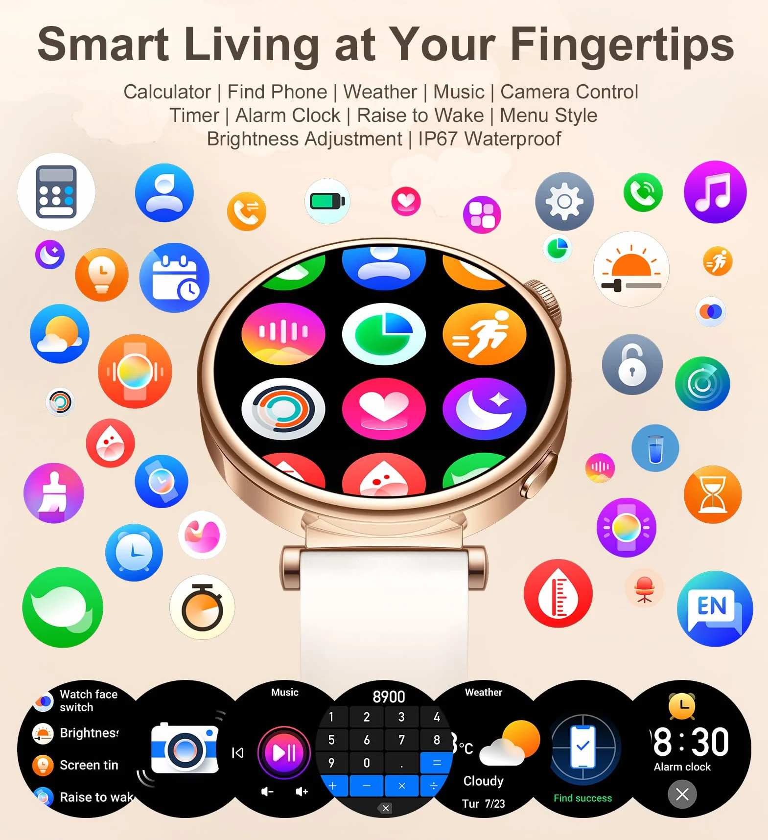 Smartwatch damski z funkcją telefonu, 1,27" HD ekran dotykowy 41 mm, tracker fitness z 100+ trybami sportowymi, monitorem cyklu menstruacyjnego, monitorem snu, krokomierzem, okrągły Smart Watch do iOS