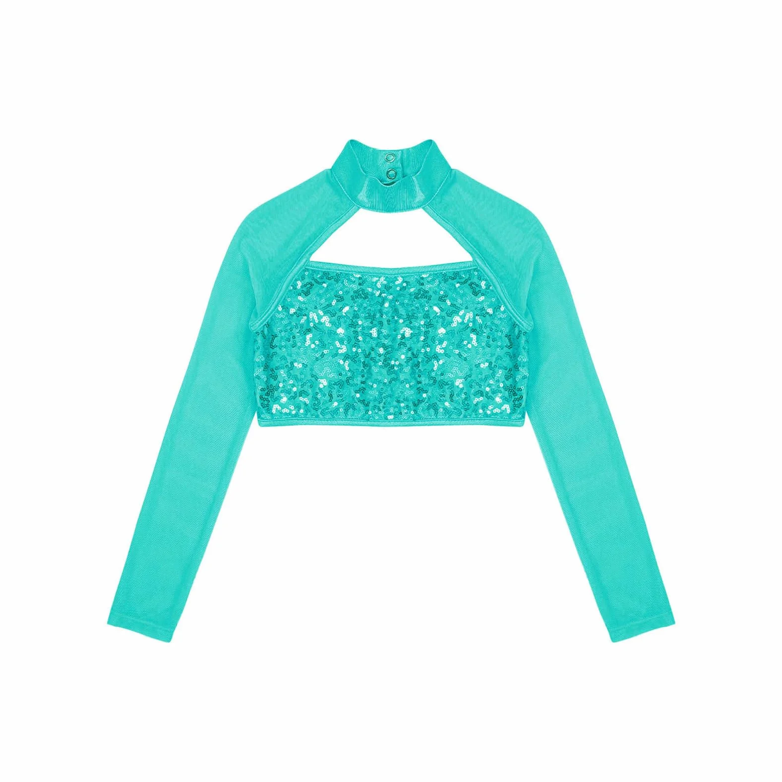 inhzoy Dziewczęcy sportowy top z odkrytym brzuchem, długi rękaw, półprzezroczysty, Crop Top, koszulka z długim rękawem, bluzka do baletu, tańca, gimnastyki